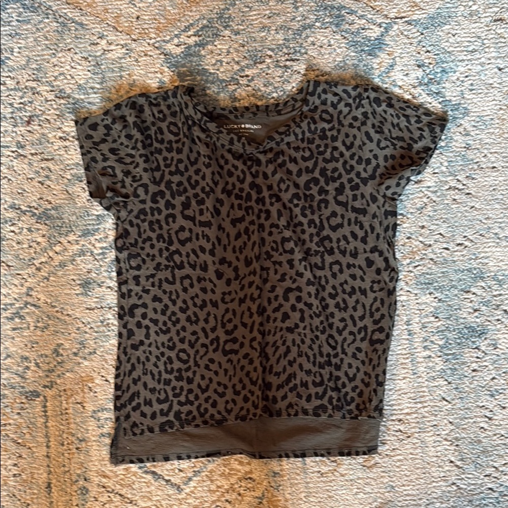 Lucky Brand Brown and Black Leopard Print Short Sleeve Tee